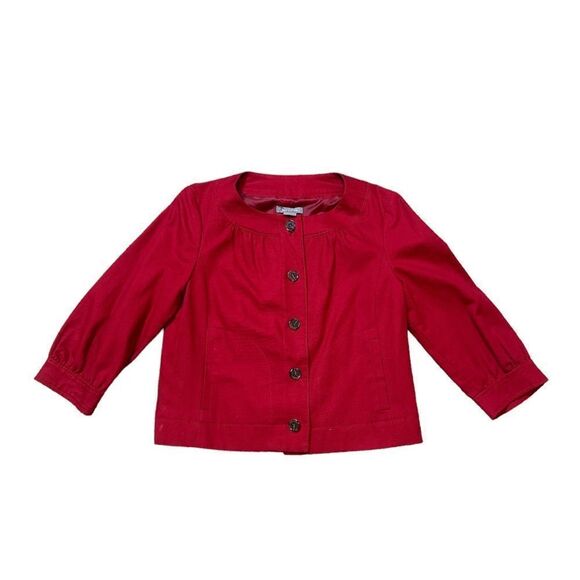 Ann Taylor Factory Red Linen Blend Cropped Jacket Size 10 - Picture 1 of 13